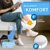 A person is sitting on a white rolling stool while reading a book. The image highlights features of the stool. Anteprima dell’immagine prodotto