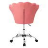 The back view of a pink velvet office chair with a scalloped backrest and a chrome base with wheels. Náhľad obrázku produktu