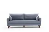 A blue sofa with two throw pillows against a white background. Produktbild-Vorschau