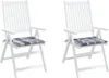 Two white folding garden chairs with gray and black checkered cushions, shown against a white background. Produktbild-Vorschau