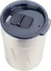 A close-up, top-down view of a silver and black insulated tumbler with a black lid. Anteprima dell’immagine prodotto