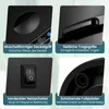 A collage of four close-up images highlighting different features of a black trash can. Podgląd zdjęcia produktu