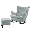 A light blue upholstered rocking chair with a matching ottoman, presented on a white background. Voir les images du produit