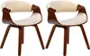 Two modern dining chairs with curved wooden frames and cream upholstery, presented against a white background. Podgląd zdjęcia produktu