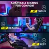 Collage of three images showing a gaming chair in different recline positions. Voir les images du produit