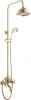 A gold-colored shower system with a rain shower head and a handheld shower. Produktbild-Vorschau
