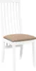 A white dining chair with a brown seat cushion is shown against a white background. Náhled obrázku produktu