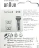 The image shows the packaging of a Braun Series 3 21B electric shaver replacement head. It includes product branding, model information, manufacturing details, and multilingual instructions. Produktbild-Vorschau