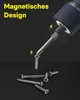 A cordless screwdriver is shown magnetically holding a screw, with other screws scattered below. Voir les images du produit