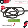 A coiled gray rope and a tube of adhesive are shown against a blueprint-like background, with text overlays indicating product features and dimensions. Podgląd zdjęcia produktu