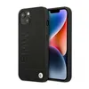 A black BMW branded iPhone 14 case is shown diagonally against a white background. Produktbild-Vorschau