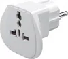 A white universal travel adapter with a European plug. Produktbild-Vorschau