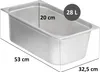 A diagram of a stainless steel food pan with dimensions and capacity indicated. Anteprima dell’immagine prodotto