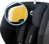 Close-up view of a child car seat, highlighting its layered padding and safety features. Produktbild-Vorschau