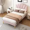 A bedroom scene with a pink upholstered bed. Produktbild-Vorschau