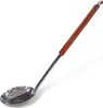 A stainless steel skimmer with a wooden handle, presented against a white background. Produktbild-Vorschau