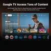 A television screen displaying the Google TV interface with various app icons and movie posters. Produktbild-Vorschau