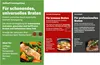 Collage of marketing material for frying pans, featuring text descriptions and images of food. Produktbild-Vorschau
