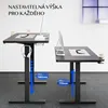 Two adjustable standing desks are shown, one in the foreground and one in the background, with computers and accessories on them. The foreground desk has height indicators and a headphone hanger. The background desk is further away. Náhled obrázku produktu