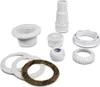 A collection of white plastic plumbing parts for a pool or spa, arranged on a white background. Produktbild-Vorschau