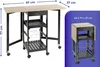 A foldable kitchen cart with dimensions shown, presented in both an extended and folded state. Produktbild-Vorschau