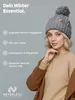 Damen Strickmütze mit Fleecefutter und Kunstfell Bommel Produktbild-Vorschau 2