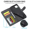 A black phone case is shown open, displaying its card slots and cash pocket. Produktbild-Vorschau