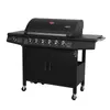 A black gas grill with a closed lid and side shelves, shown on a white background. Produktbild-Vorschau