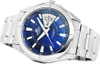 A close-up studio shot of a silver and blue Casio Edifice watch against a white background. Produktbild-Vorschau