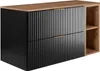A modern black and wood cabinet with two drawers and open shelving on the right. Náhled obrázku produktu