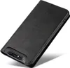 A black leather flip phone case with a camera cutout is shown against a white background. Produktbild-Vorschau