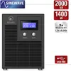 A black Atlantis brand uninterruptible power supply (UPS) unit is shown against a white background, with marketing text and icons on the right. Voir les images du produit