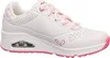 A white Skechers sneaker with pink accents and detailing. Voir les images du produit