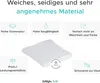 A folded white towel is shown with various feature callouts surrounding it. Produktbild-Vorschau
