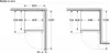 Diagrams showing the dimensions of a Bosch refrigerator-freezer combination unit, illustrating installation clearances and door swing radius. Produktbild-Vorschau