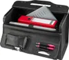 An open black briefcase with office supplies inside. Produktbild-Vorschau