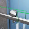 A close-up view of a shower door mechanism, highlighting the sliding track and a handle, with green lines indicating dimensions or features. Produktbild-Vorschau