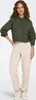 A young woman is shown standing against a white background, modeling a green hoodie and beige pants. Produktbild-Vorschau