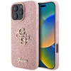 A pink glitter phone case with a gold Guess logo and the word 'Guess' is shown next to an iPhone. Voir les images du produit