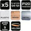 NEO TOOLS 5 pezzi carta abrasiva 125mm Velcro, dischi Anteprima dell’immagine prodotto 2