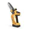 A yellow and black electric chainsaw with a black base, set against a white background. Produktbild-Vorschau