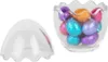 A clear glass egg-shaped container with a lid, filled with colorful foil-wrapped chocolate eggs. Produktbild-Vorschau
