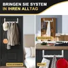 A collage showing a door hanger hook system used in different rooms of a house: a bedroom, a living room, and a kitchen. The top text advertises "Bring system into your everyday life." Produktbild-Vorschau