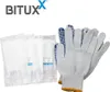 A product shot featuring a logo, several bags of zip ties, and a stack of work gloves. Produktbild-Vorschau