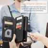 A person is holding a wallet-style phone case and using a credit card to pay at a terminal. Produktbild-Vorschau