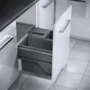 A built-in kitchen trash can system with multiple compartments, shown with a cabinet door open. Produktbild-Vorschau