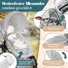 A baby in a stroller with various accessories and protective covers, set against a blurred outdoor background. Produktbild-Vorschau
