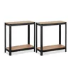Two identical black metal shelving units with light brown shelves are shown against a white background. Podgląd zdjęcia produktu