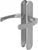 A silver door handle set with two handles and a backplate, shown against a white background. Produktbild-Vorschau