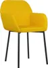 A yellow velvet armchair with black metal legs, shown from a three-quarter angle against a white background. Náhled obrázku produktu